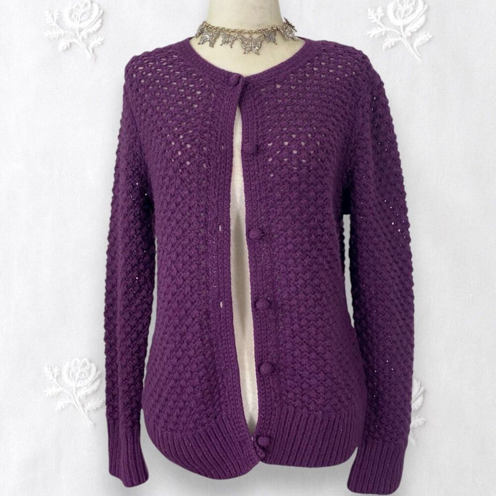 L.L. Bean Vintage Purple Wool Angora Knit Knitted Button Down Cardigan M